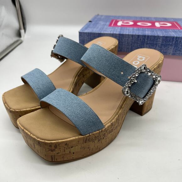 Pop Womens Sharice Heeled Sandals Denim Light Blue Size 8.5M - Picture 1 of 12